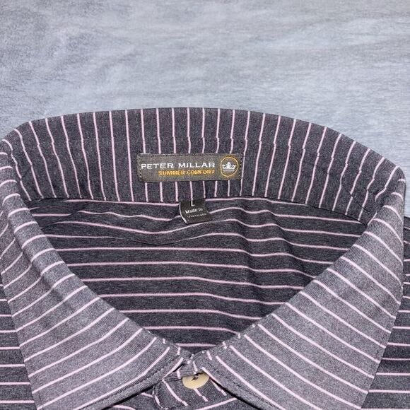 Peter Millar Summer Comfort Golf Polo Men's Size Large Gray Pink Striped Shirt - Picture 3 of 7